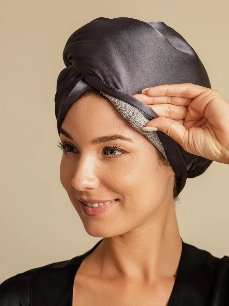 100% Maulbeerseide doppelseitiger Haarturban zum schnellen Trocknen gegen Frizz und haarschonend