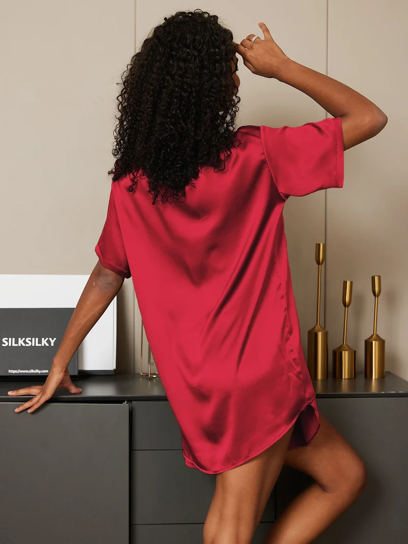100% Maulbeerseide Damen-Kurzarm-Pyjama-Set mit Rundhalsausschnitt