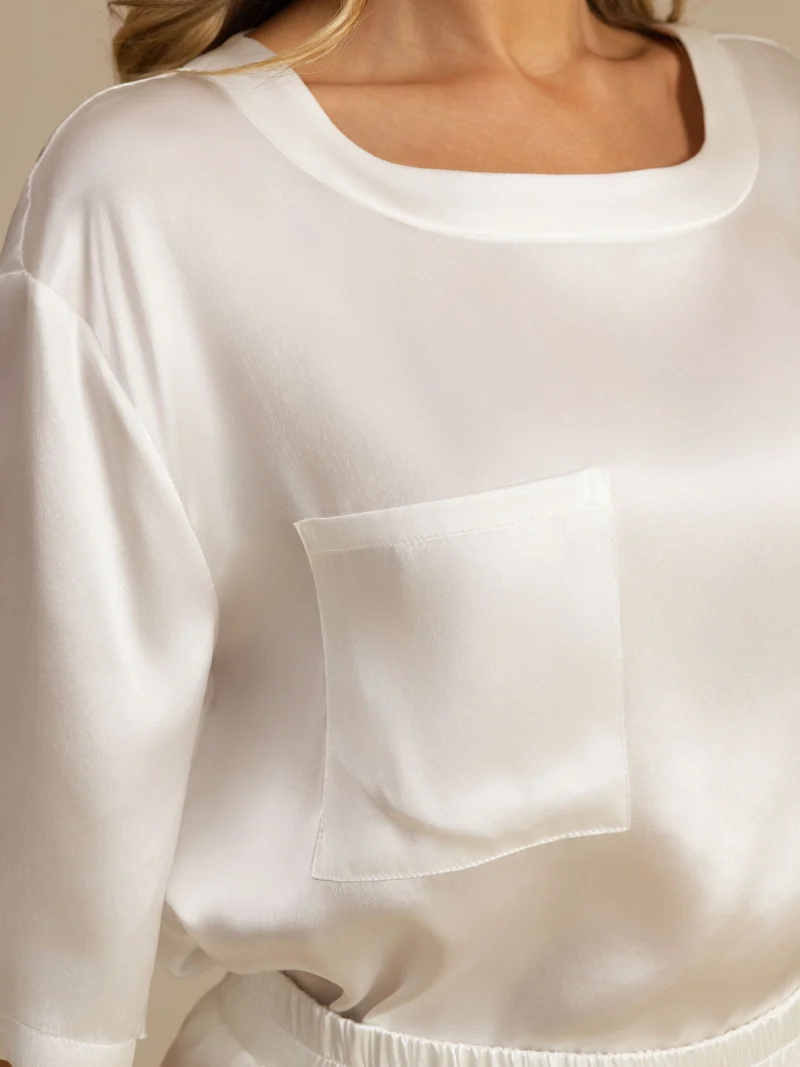 100% Maulbeerseide Damen-Kurzarm-Pyjama-Set mit Rundhalsausschnitt