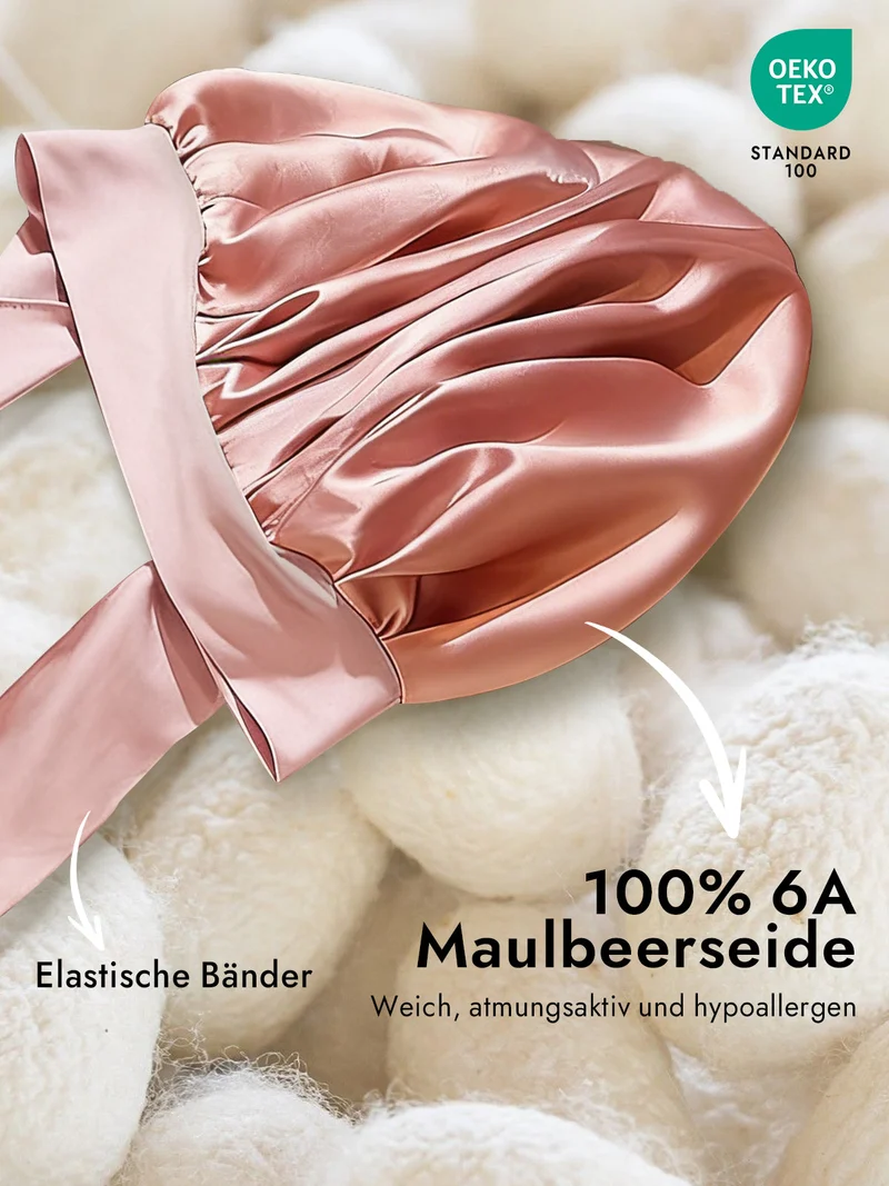 100% Maulbeerseide Schlafhaube mit Schleifenband zum Haarschutz