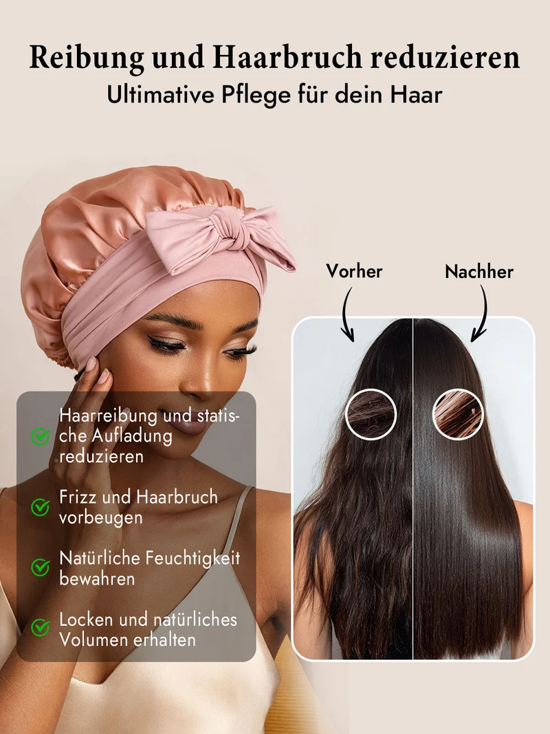 100% Maulbeerseide Schlafhaube mit Schleifenband zum Haarschutz