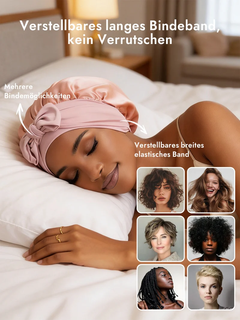 100% Maulbeerseide Schlafhaube mit Schleifenband zum Haarschutz