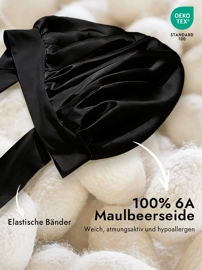 100% Maulbeerseide Schlafhaube mit Schleifenband zum Haarschutz
