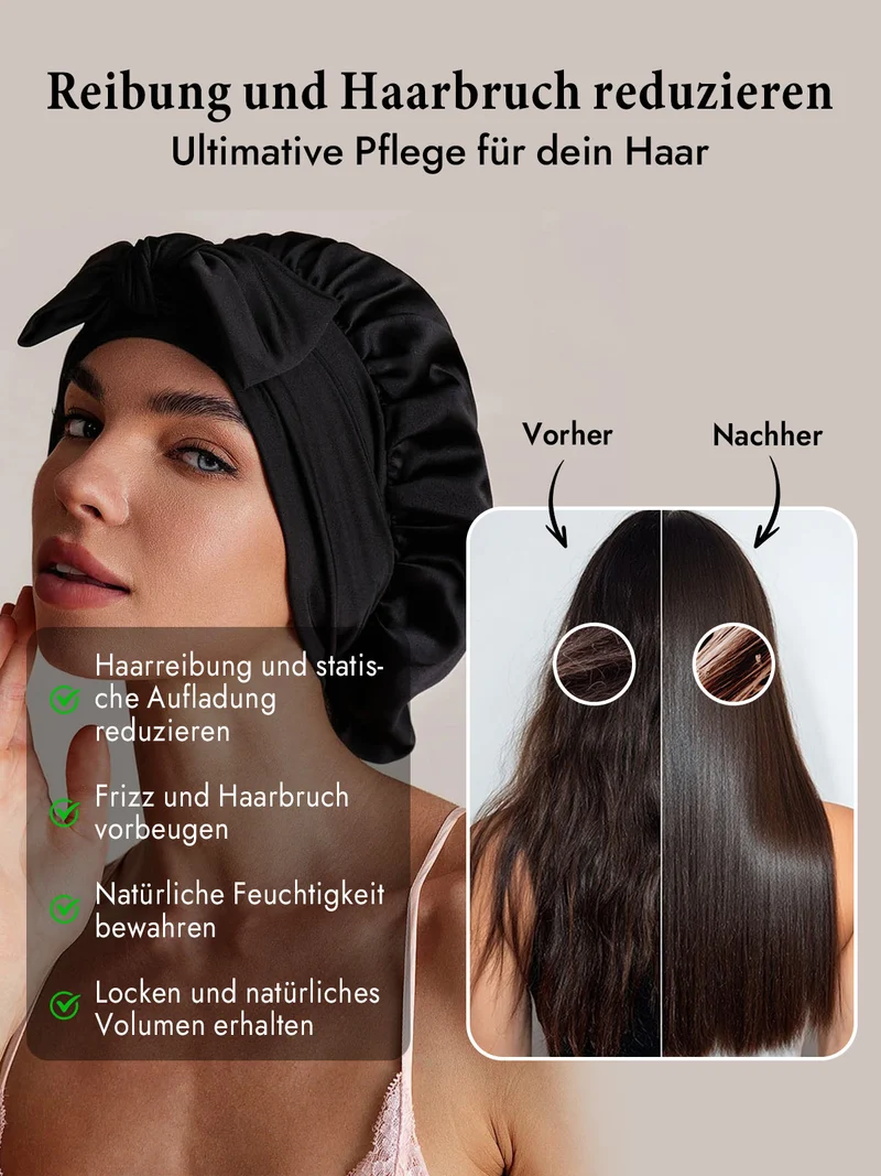 100% Maulbeerseide Schlafhaube mit Schleifenband zum Haarschutz