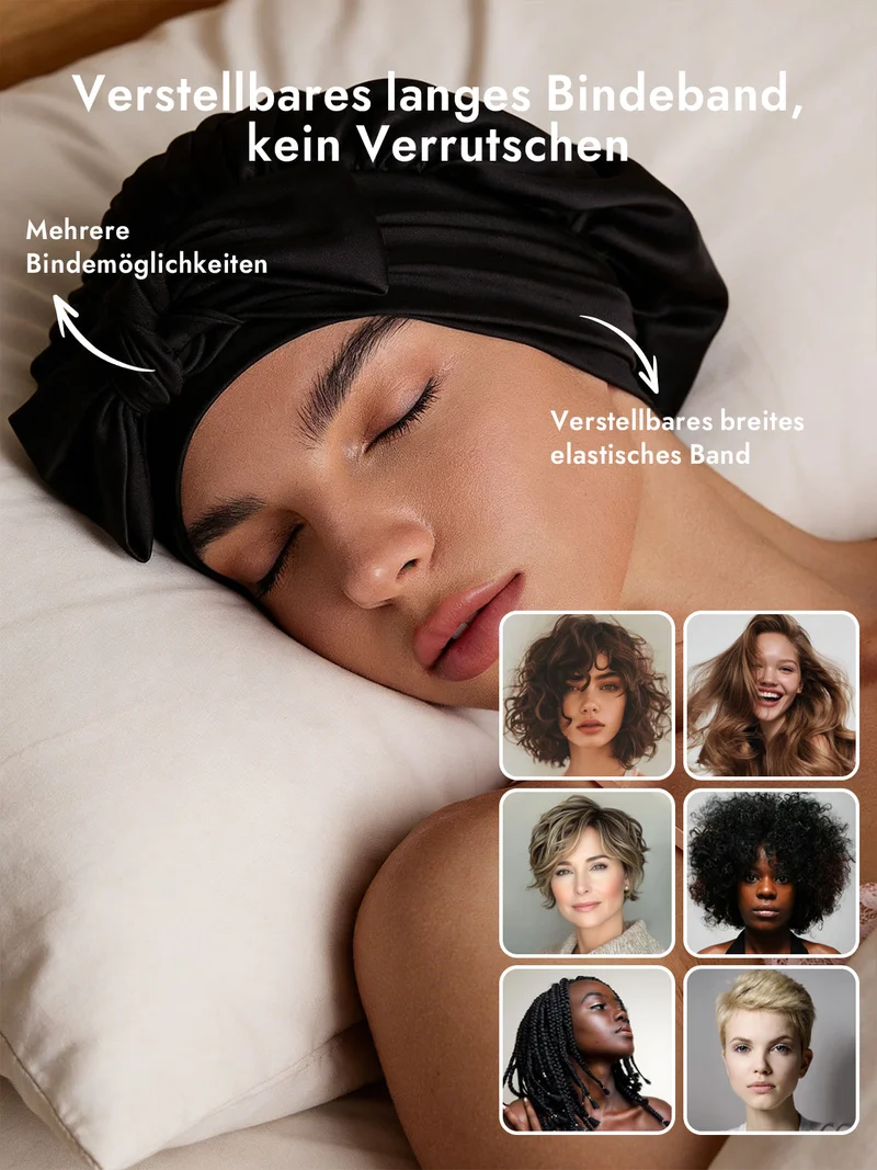 100% Maulbeerseide Schlafhaube mit Schleifenband zum Haarschutz