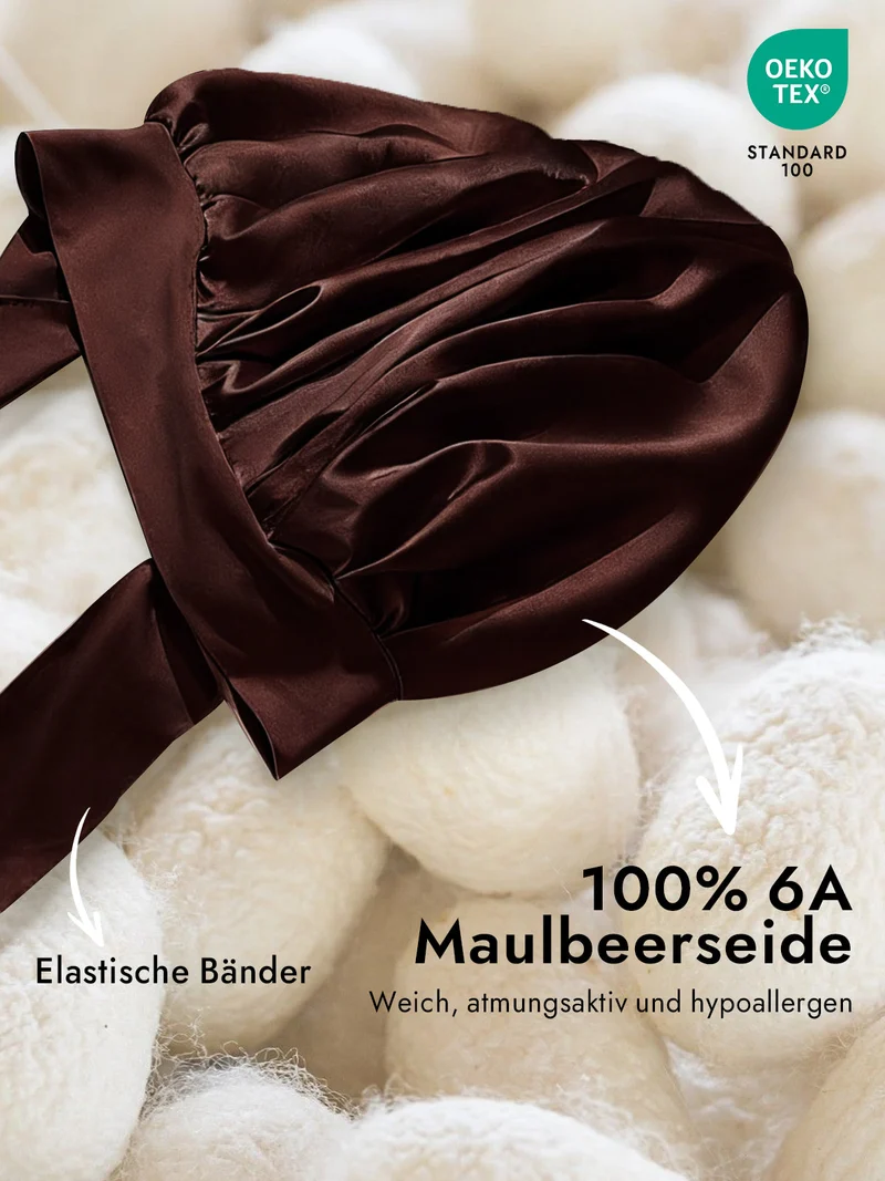 100% Maulbeerseide Schlafhaube mit Schleifenband zum Haarschutz