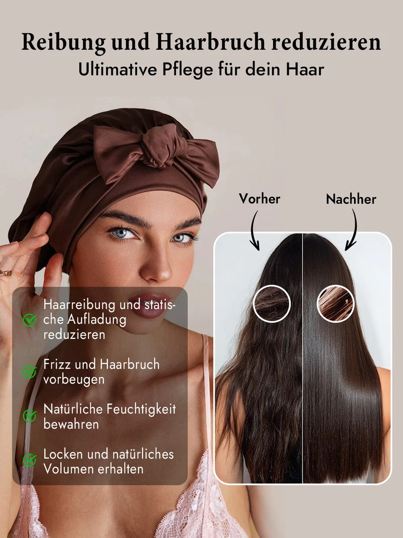 100% Maulbeerseide Schlafhaube mit Schleifenband zum Haarschutz