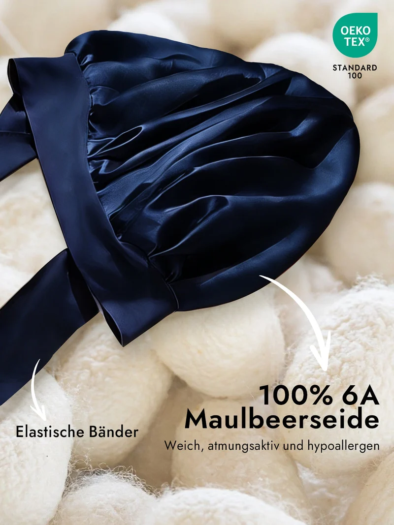 100% Maulbeerseide Schlafhaube mit Schleifenband zum Haarschutz