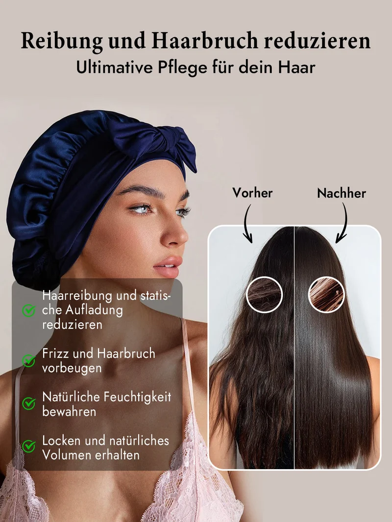 100% Maulbeerseide Schlafhaube mit Schleifenband zum Haarschutz