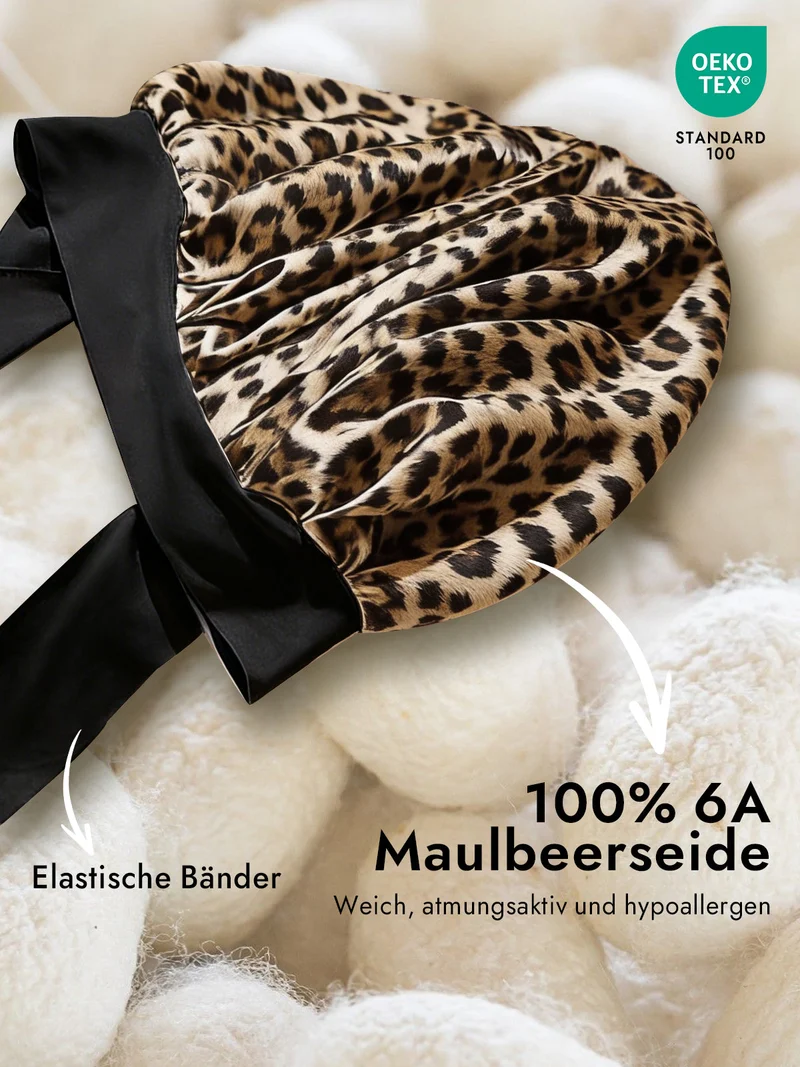 100% Maulbeerseide Schlafhaube mit Schleifenband zum Haarschutz
