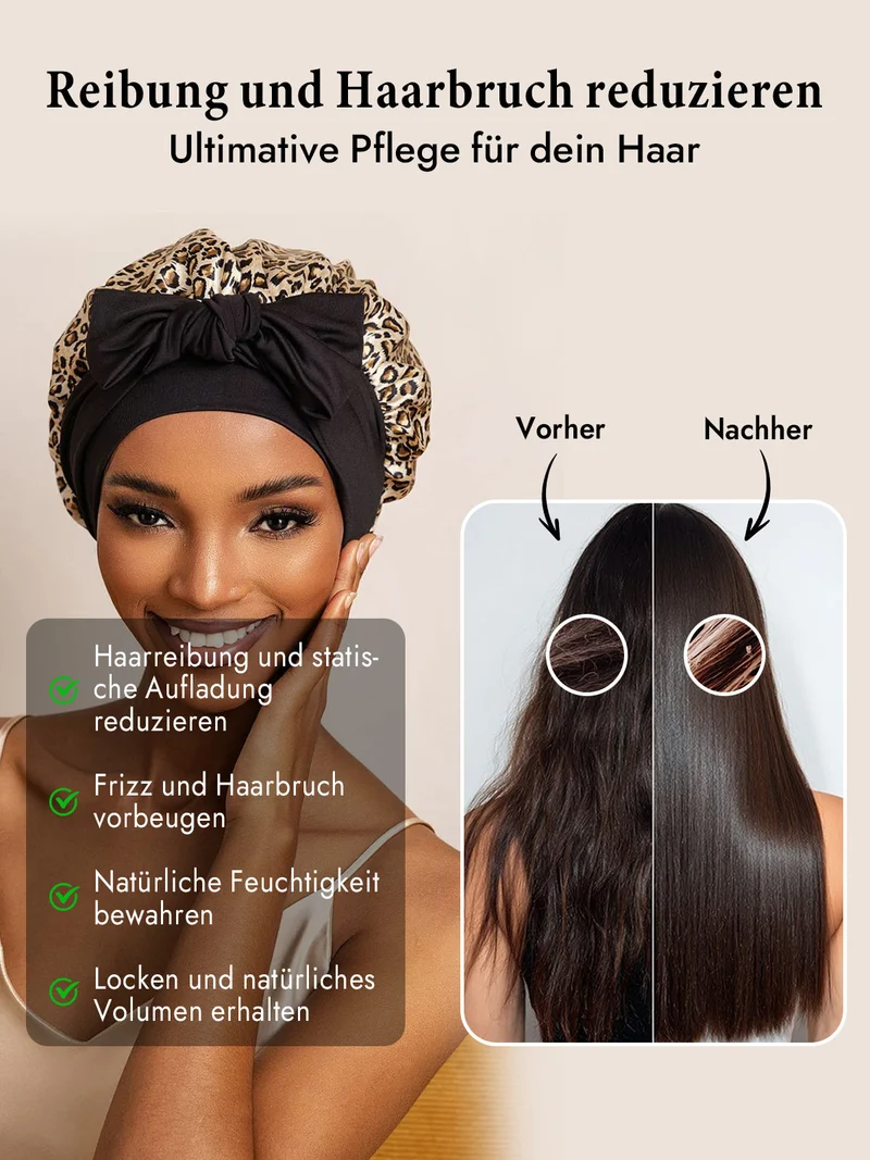 100% Maulbeerseide Schlafhaube mit Schleifenband zum Haarschutz