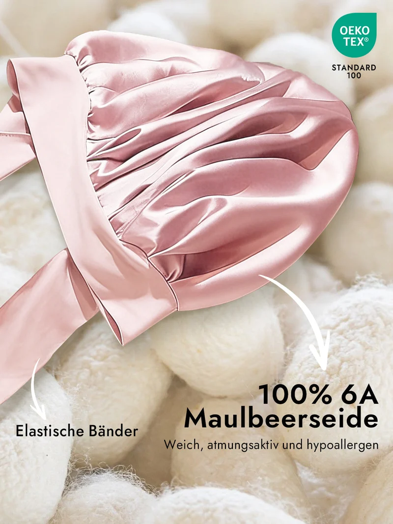 100% Maulbeerseide Schlafhaube mit Schleifenband zum Haarschutz