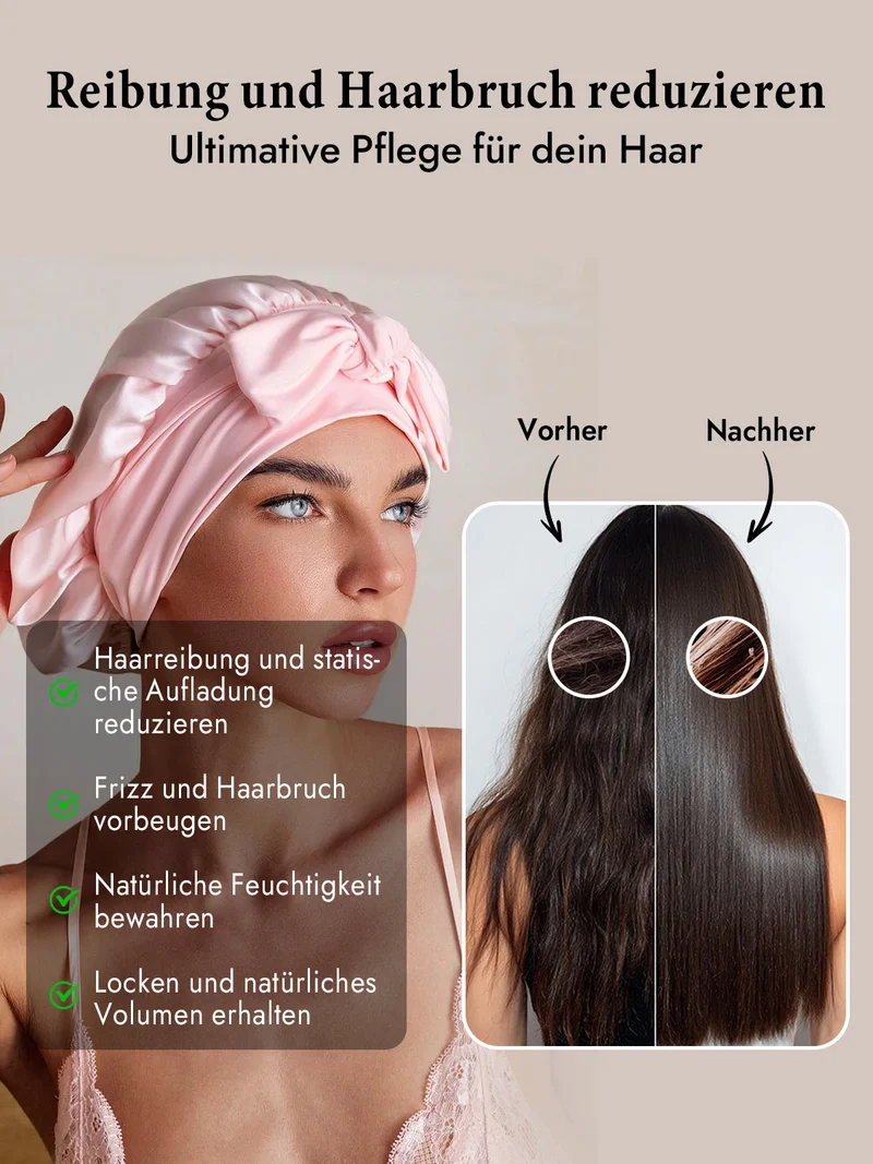 100% Maulbeerseide Schlafhaube mit Schleifenband zum Haarschutz
