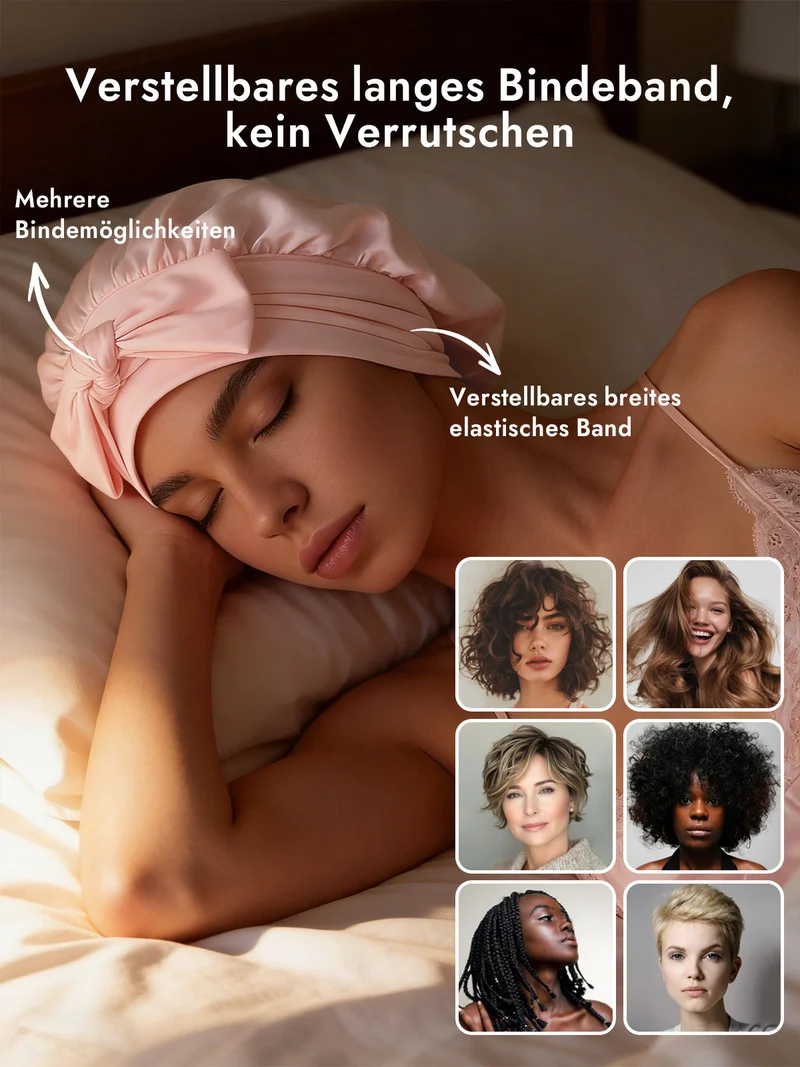 100% Maulbeerseide Schlafhaube mit Schleifenband zum Haarschutz