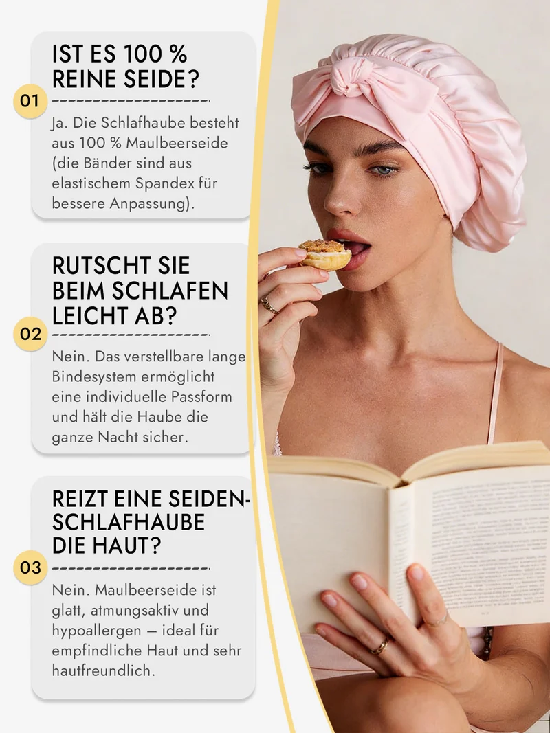 100% Maulbeerseide Schlafhaube mit Schleifenband zum Haarschutz