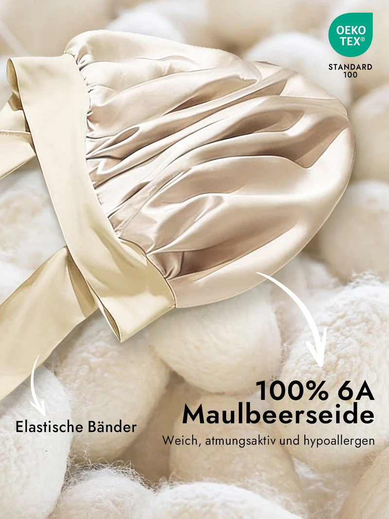 100% Maulbeerseide Schlafhaube mit Schleifenband zum Haarschutz