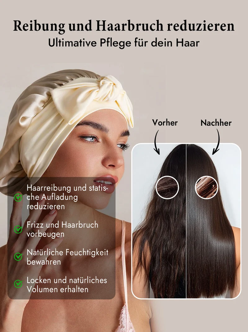 100% Maulbeerseide Schlafhaube mit Schleifenband zum Haarschutz