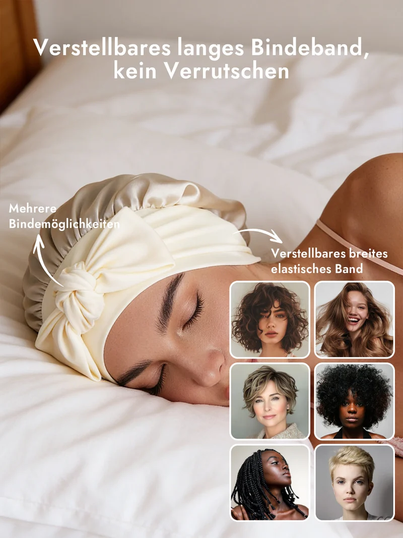 100% Maulbeerseide Schlafhaube mit Schleifenband zum Haarschutz