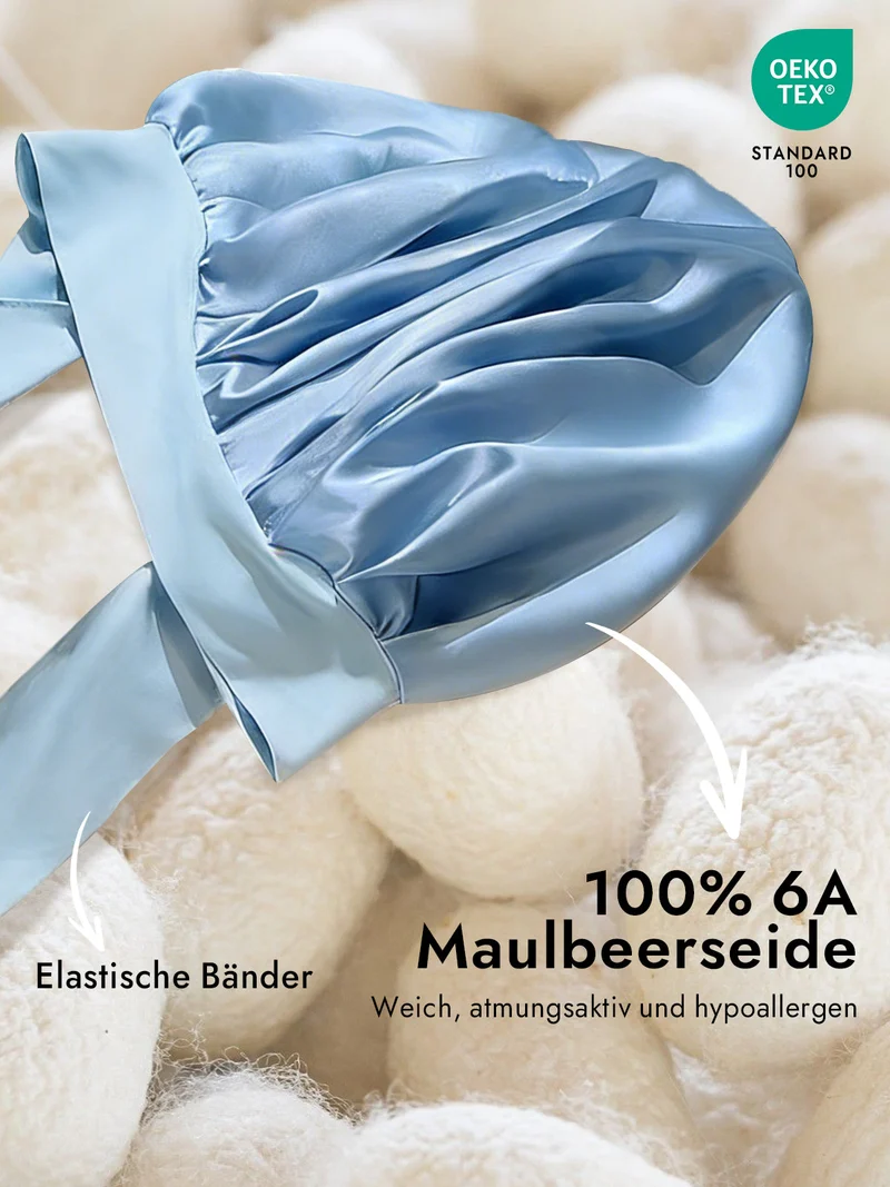 100% Maulbeerseide Schlafhaube mit Schleifenband zum Haarschutz