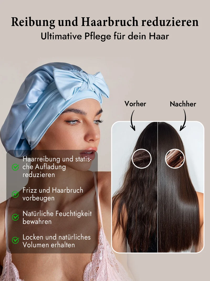100% Maulbeerseide Schlafhaube mit Schleifenband zum Haarschutz