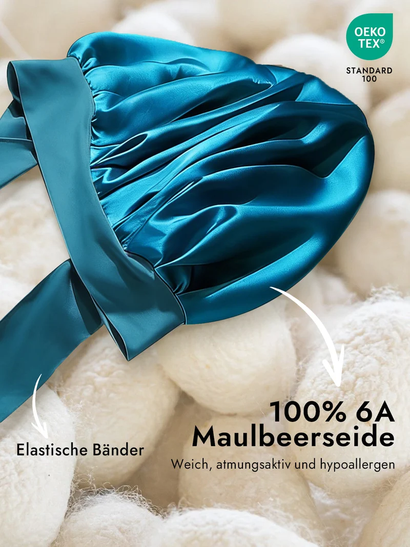 100% Maulbeerseide Schlafhaube mit Schleifenband zum Haarschutz