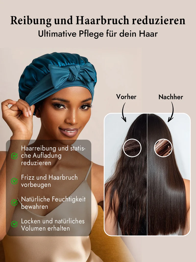100% Maulbeerseide Schlafhaube mit Schleifenband zum Haarschutz