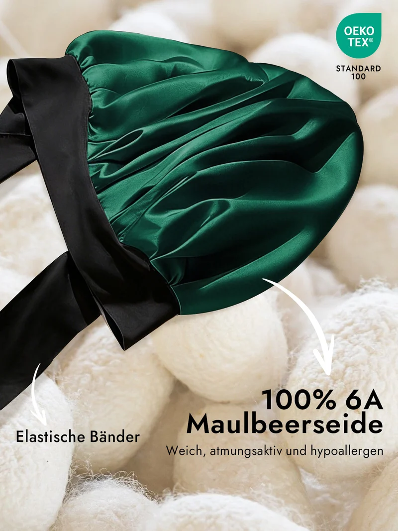 100% Maulbeerseide Schlafhaube mit Schleifenband zum Haarschutz