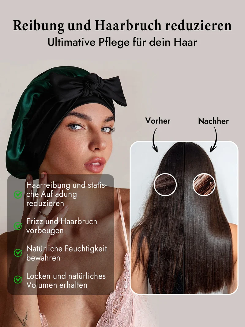 100% Maulbeerseide Schlafhaube mit Schleifenband zum Haarschutz