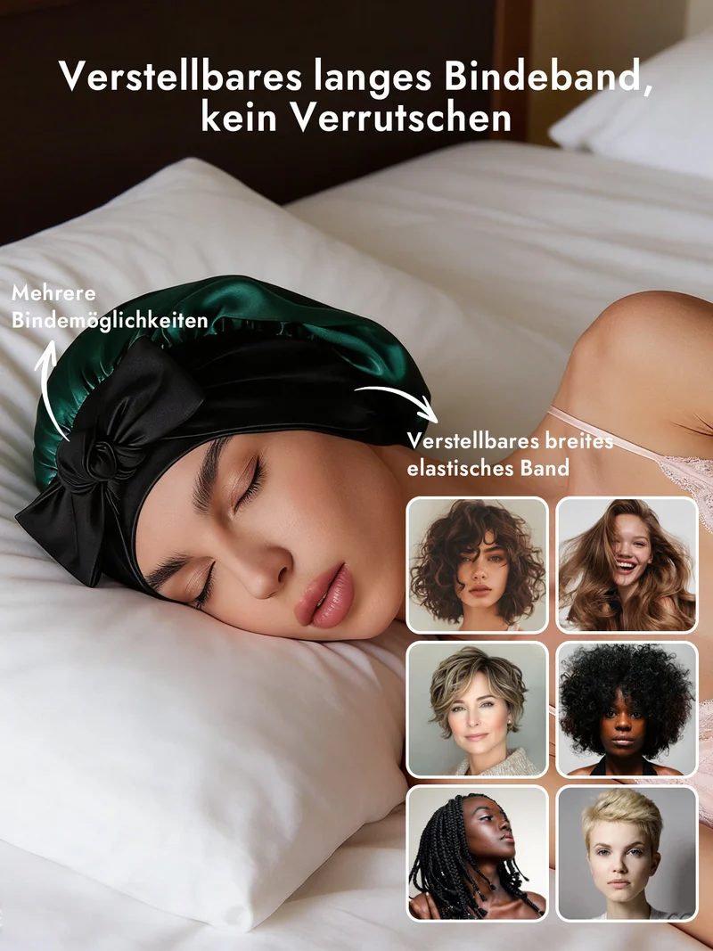 100% Maulbeerseide Schlafhaube mit Schleifenband zum Haarschutz