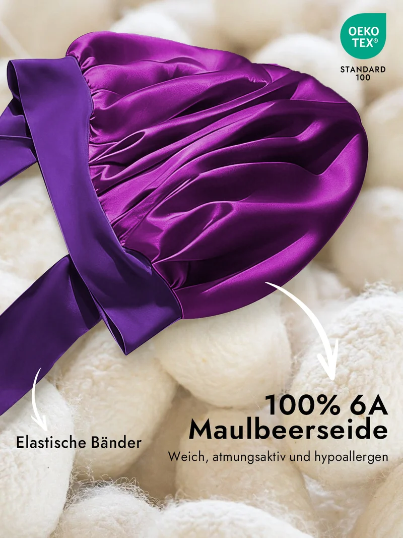 100% Maulbeerseide Schlafhaube mit Schleifenband zum Haarschutz