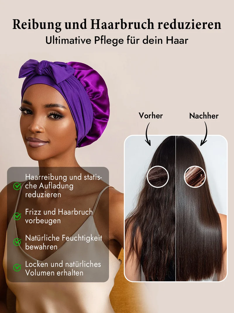 100% Maulbeerseide Schlafhaube mit Schleifenband zum Haarschutz