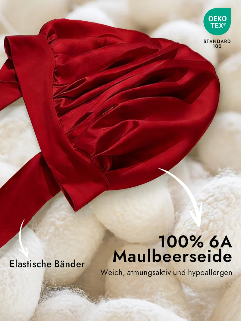 100% Maulbeerseide Schlafhaube mit Schleifenband zum Haarschutz