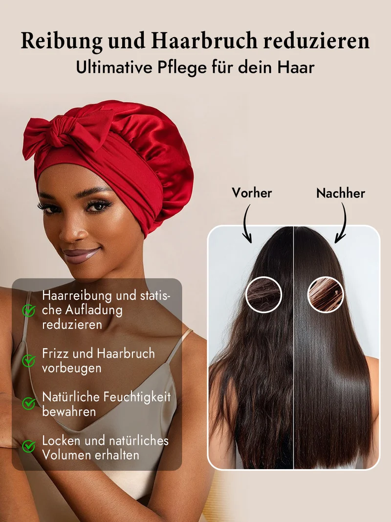 100% Maulbeerseide Schlafhaube mit Schleifenband zum Haarschutz