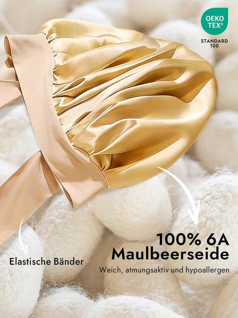100% Maulbeerseide Schlafhaube mit Schleifenband zum Haarschutz