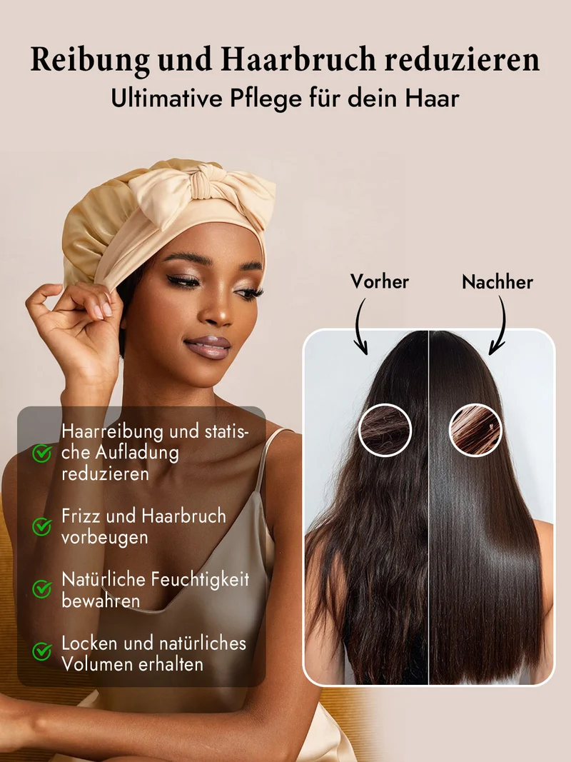 100% Maulbeerseide Schlafhaube mit Schleifenband zum Haarschutz