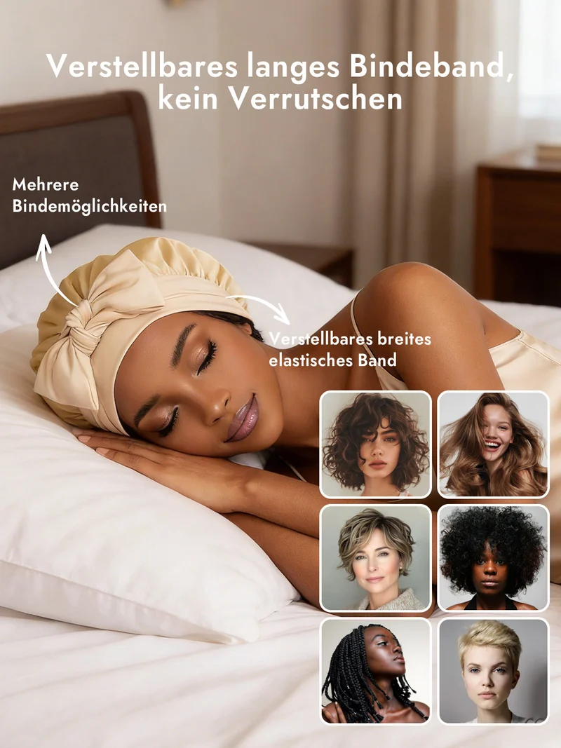 100% Maulbeerseide Schlafhaube mit Schleifenband zum Haarschutz