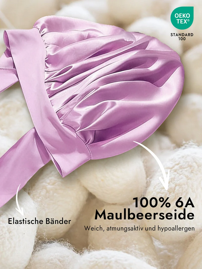 100% Maulbeerseide Schlafhaube mit Schleifenband zum Haarschutz