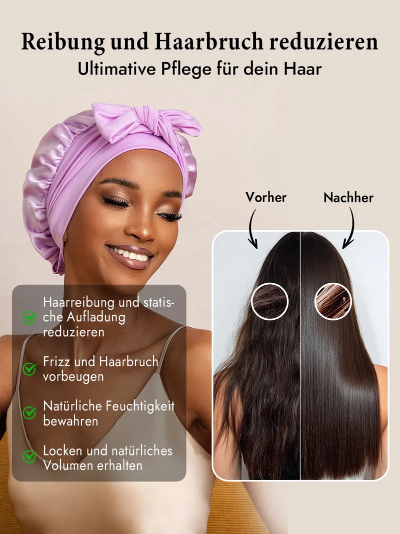 100% Maulbeerseide Schlafhaube mit Schleifenband zum Haarschutz