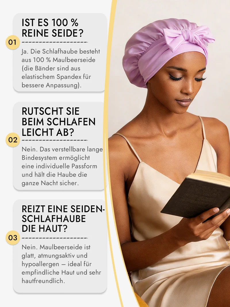 100% Maulbeerseide Schlafhaube mit Schleifenband zum Haarschutz