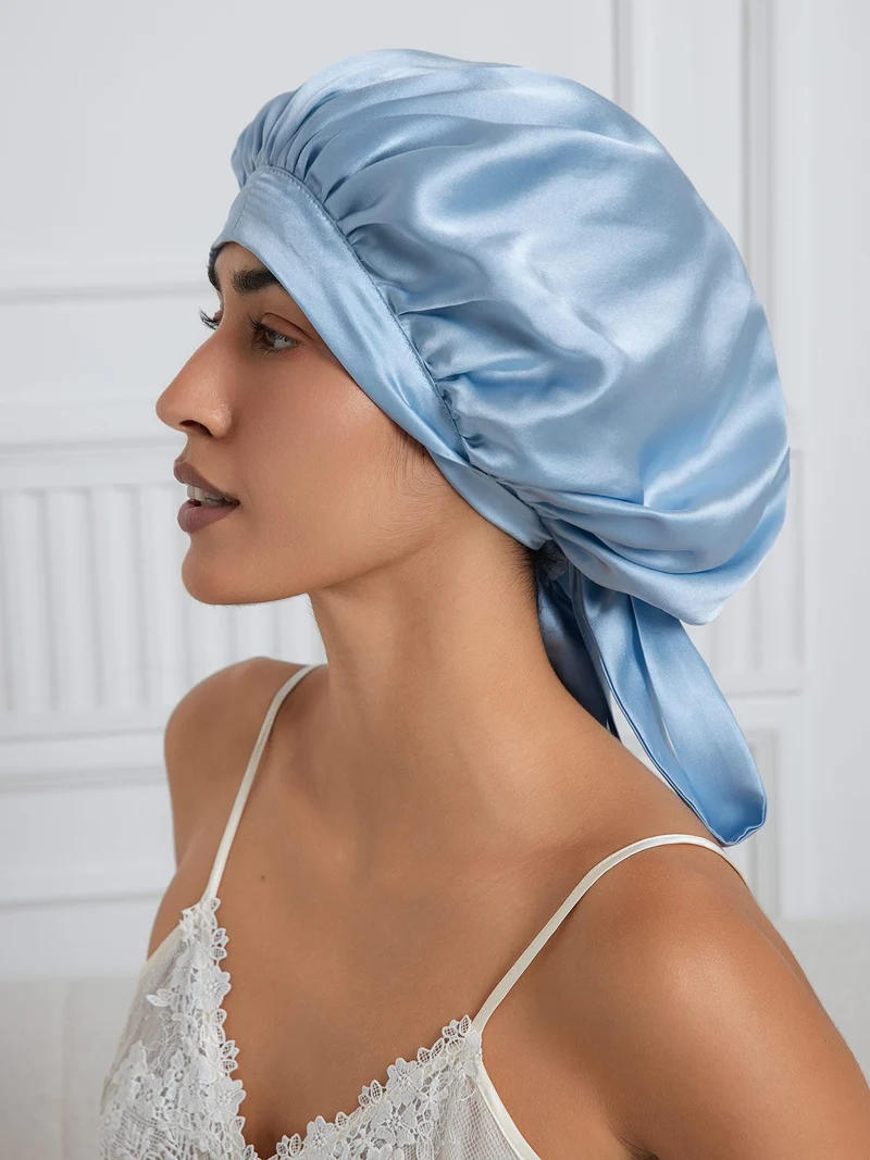 100% Maulbeerseide elegante Schlafhaube mit langen Bändern