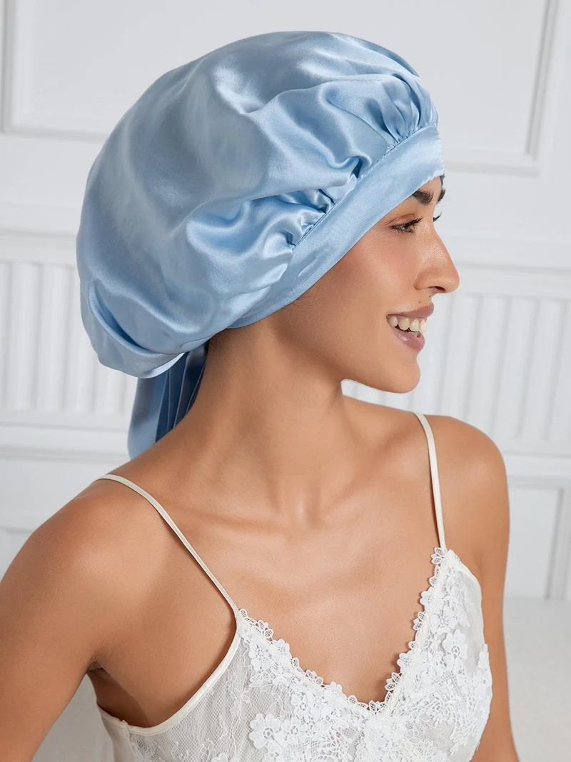 100% Maulbeerseide elegante Schlafhaube mit langen Bändern
