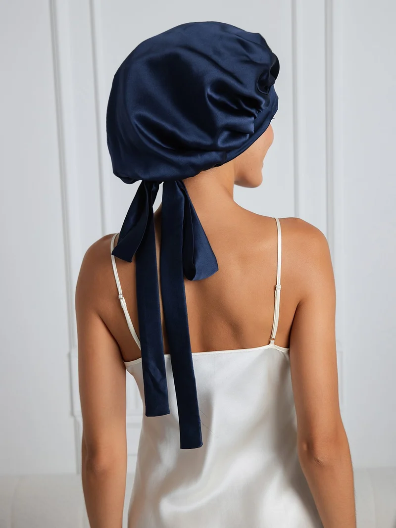 100% Maulbeerseide elegante Schlafhaube mit langen Bändern