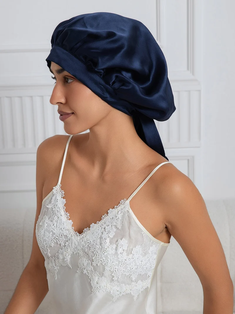 100% Maulbeerseide elegante Schlafhaube mit langen Bändern