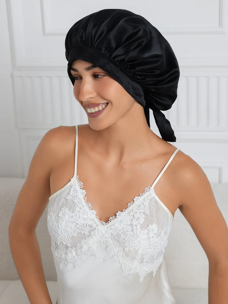 100% Maulbeerseide elegante Schlafhaube mit langen Bändern