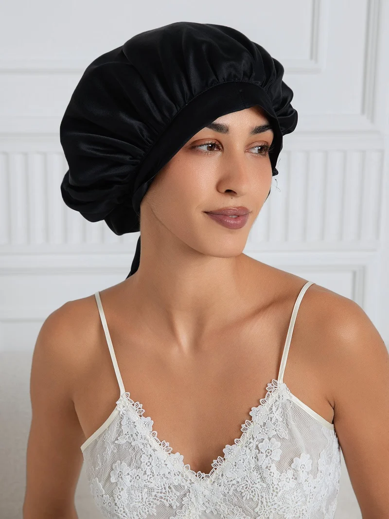100% Maulbeerseide elegante Schlafhaube mit langen Bändern