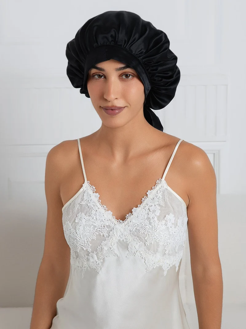 100% Maulbeerseide elegante Schlafhaube mit langen Bändern