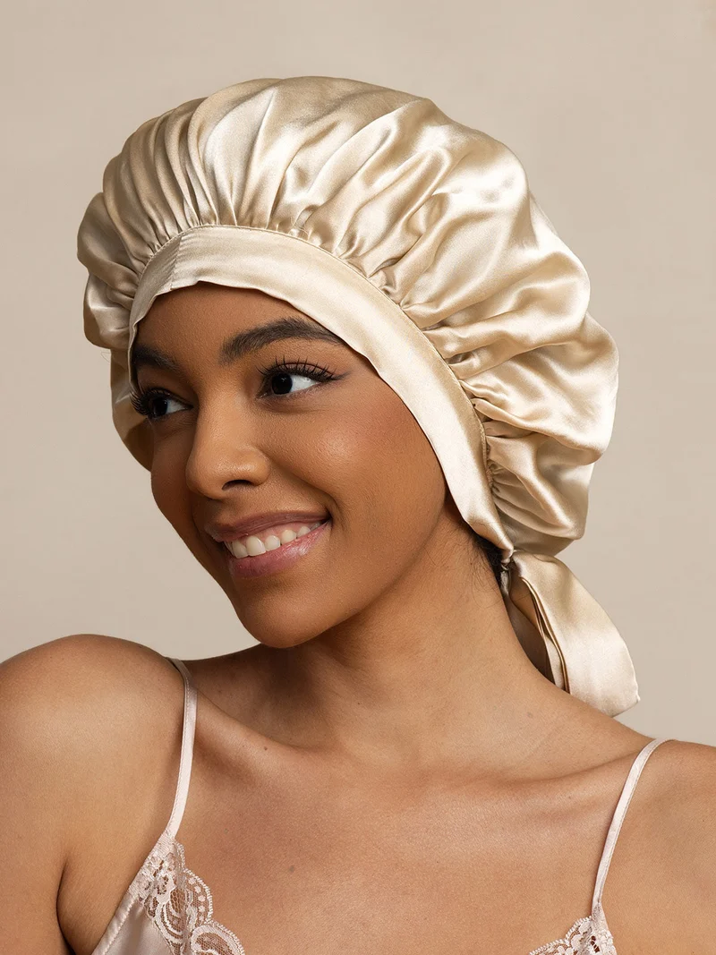 100% Maulbeerseide elegante Schlafhaube mit langen Bändern