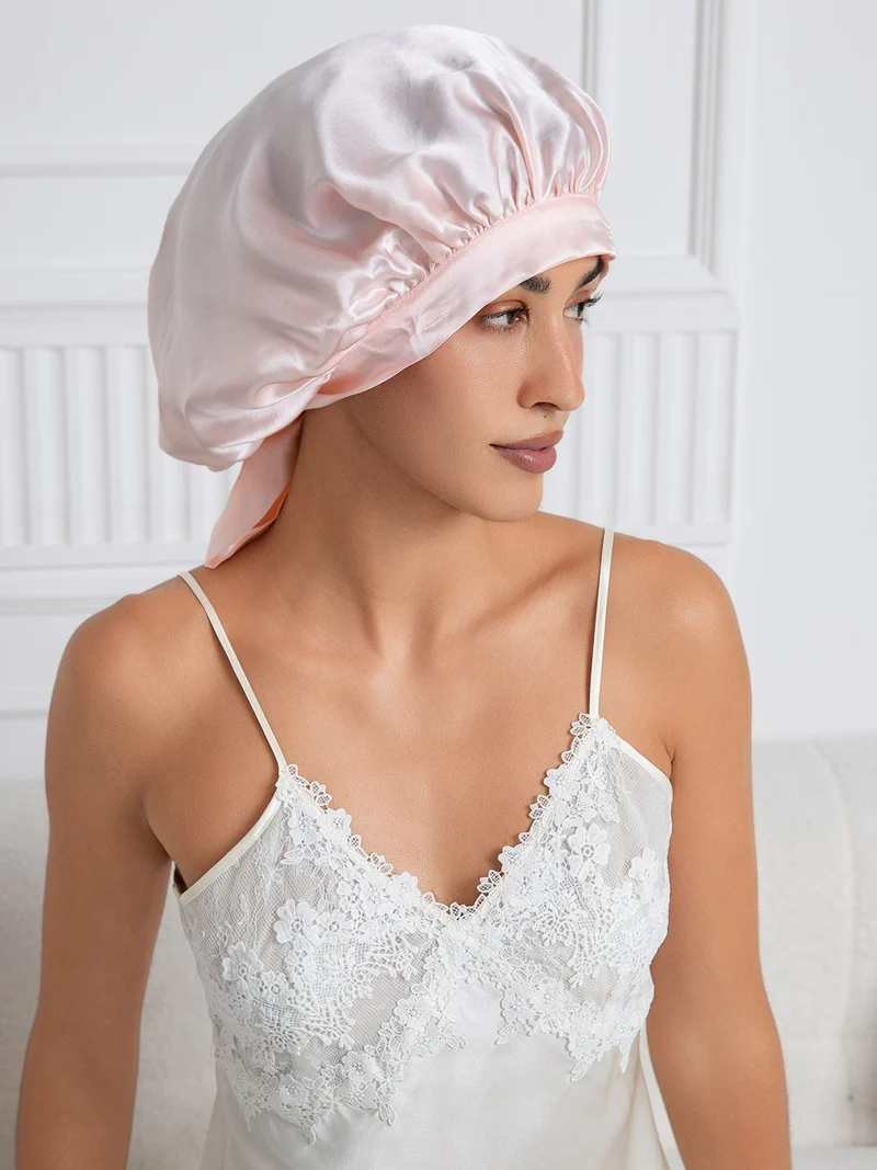 100% Maulbeerseide elegante Schlafhaube mit langen Bändern