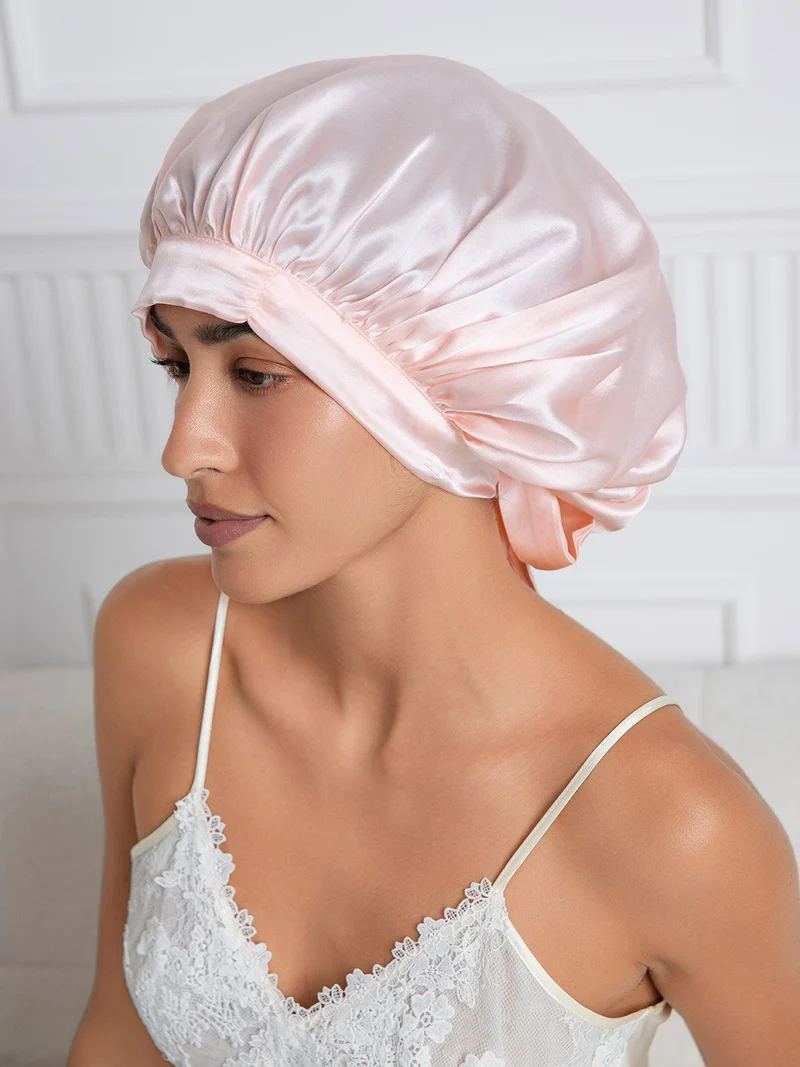 100% Maulbeerseide elegante Schlafhaube mit langen Bändern