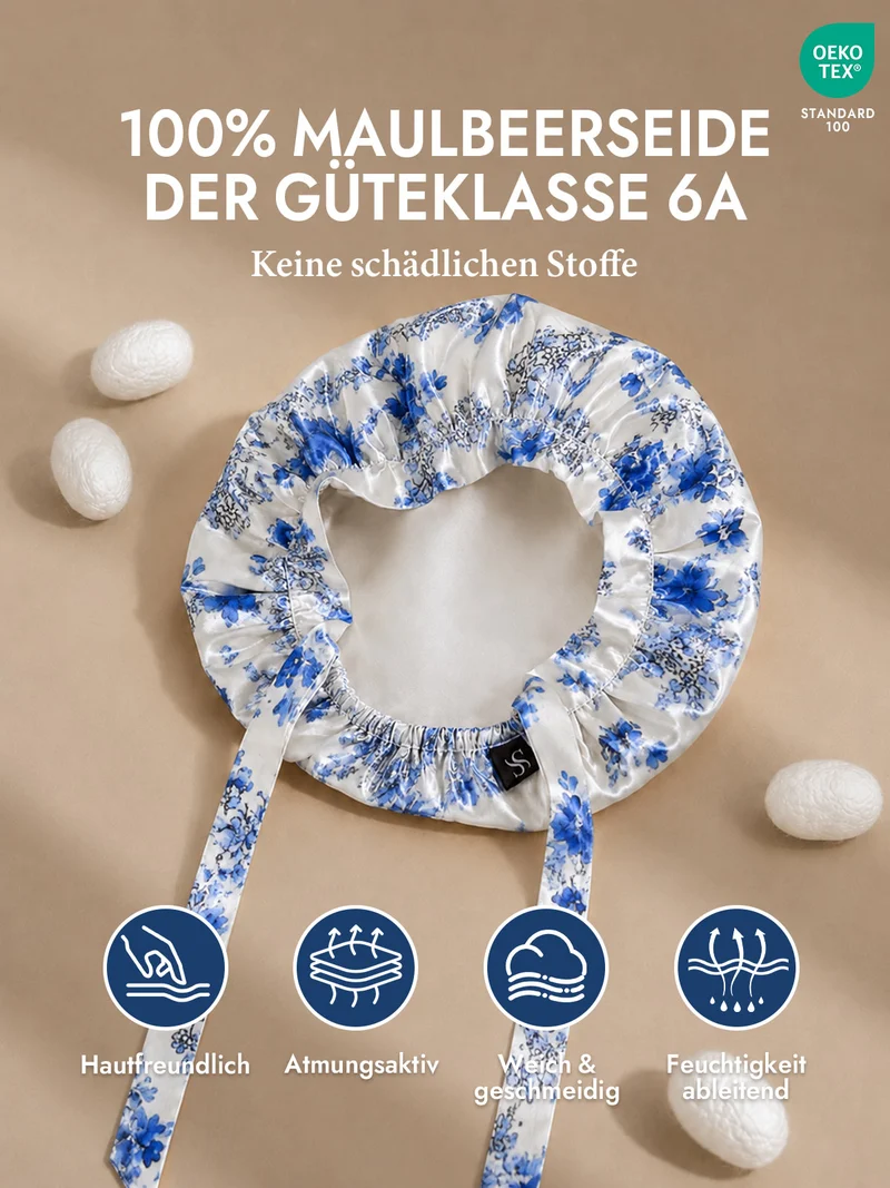 100% Maulbeerseide Schlafhaube mit Bändern